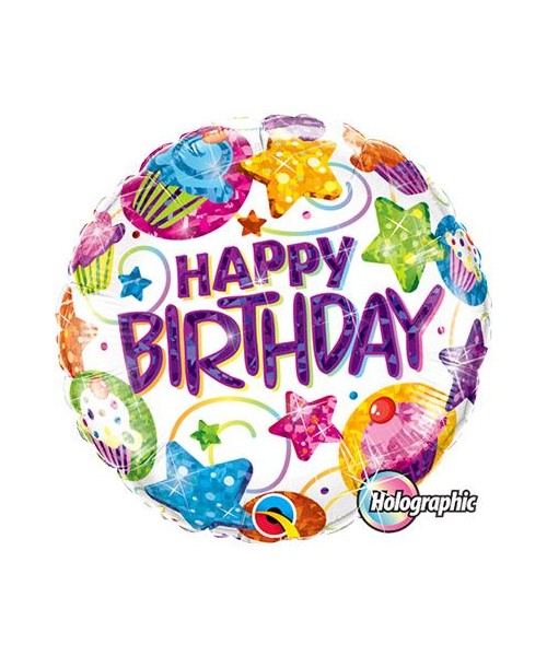PALLONE 18"/CM.45 HAPPY B-DAY PRISMATIC