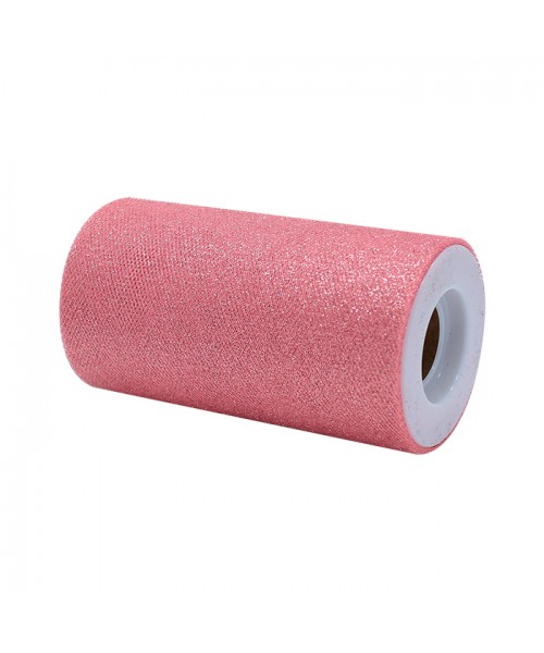 ROTOLO TULLE CM.12,5X25MT ROSA GOLD GLITTER