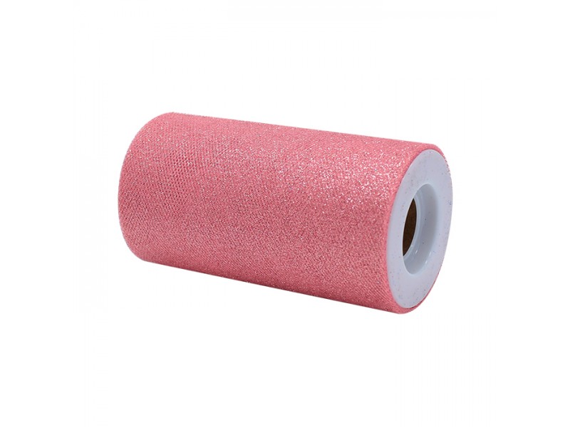 ROTOLO TULLE CM.12,5X25MT ROSA GOLD GLITTER