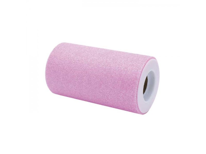 ROTOLO TULLE CM.12,5X25MT ROSA GLITTER