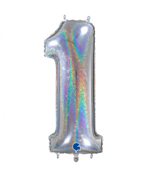 PALLONE N. 1 GLITTER SILVER 102CM