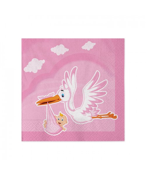 20 TOVAGLIOLI CM.25X25 CICOGNA NUVOLA ROSA