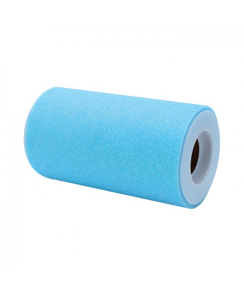 ROTOLO TULLE CM.12,5X25MT CELESTE GLITTER