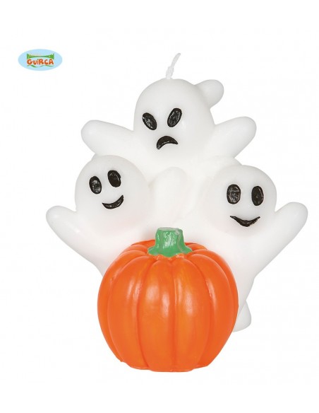 VELA FANTASMAS CON CALABAZA 10 CMS.