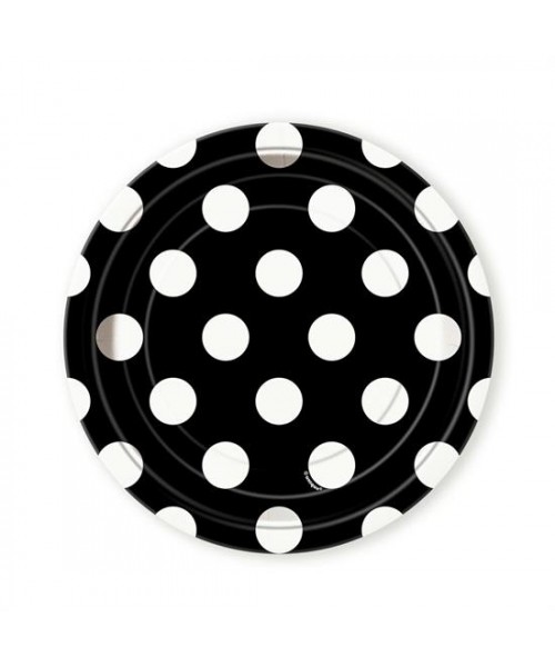 PIATTO CM. 17 NERO POIS BIANCHI PZ. 8