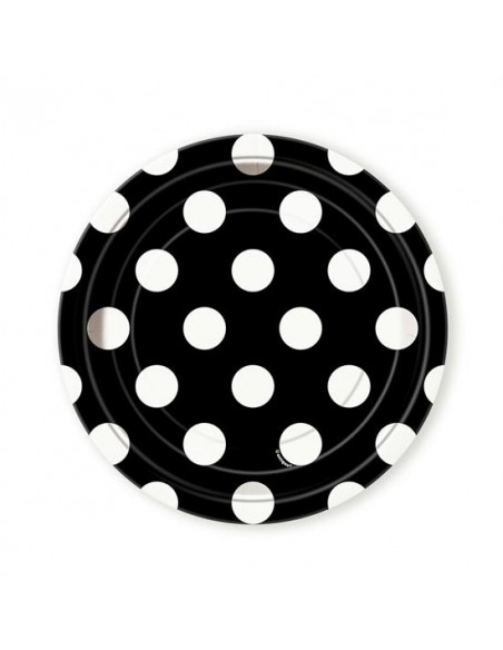 PIATTO CM. 17 NERO POIS BIANCHI PZ. 8