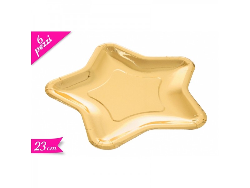 PIATTO STELLA CARTA 6PZ 23CM ORO