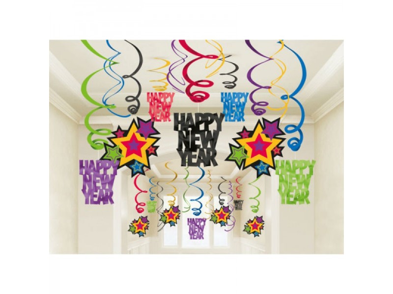 30 SWIRL DECORATION HAPPY N.Y. JEWEL TONE