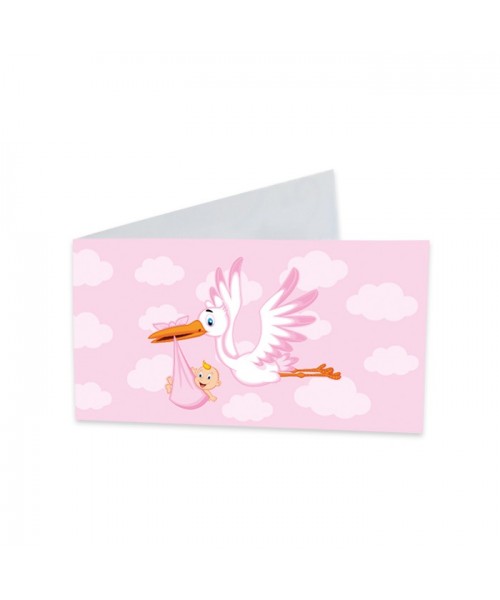 25 BIGLIETTINI CICOGNA ROSA CM.9X2