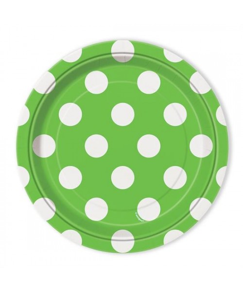 "8 LIME GREEN DOTS 7"" PLATES 2