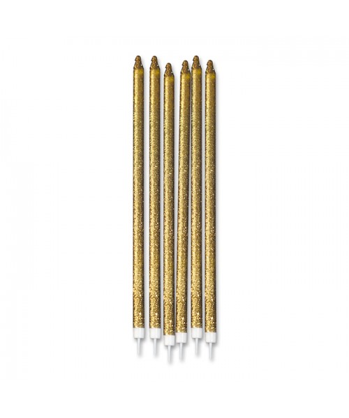 12 Candeline Matite Glitter Oro cm.15 + supp. 2