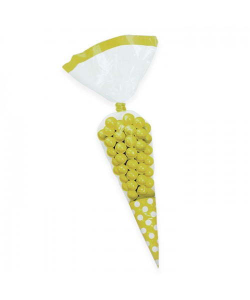 10 SACCHETTINI CONO POIS GIALLO 24 CM