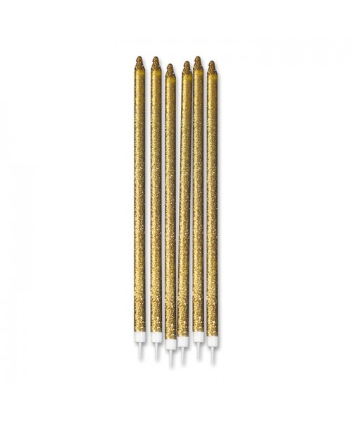 12 Candeline Matite Glitter Oro cm.15 + supp.