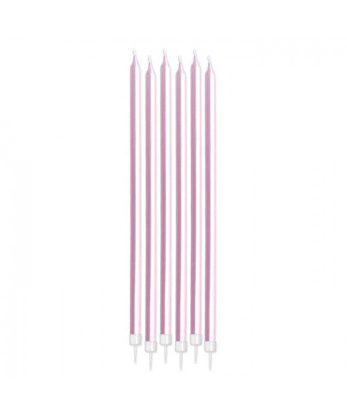 6 Candeline matite perlate rosa 15cm+supp.