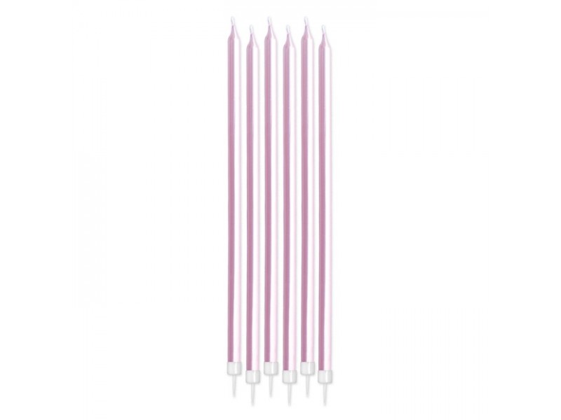 6 Candeline matite perlate rosa 15cm+supp.