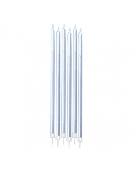 6 Candeline matite metal argento 15cm+supp.
