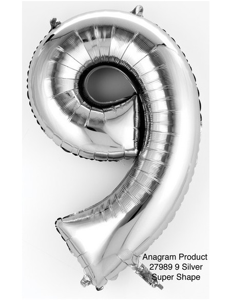 PALLONE MYLAR NUMERO MEDIO 9 SILVER CM 40 1PZ