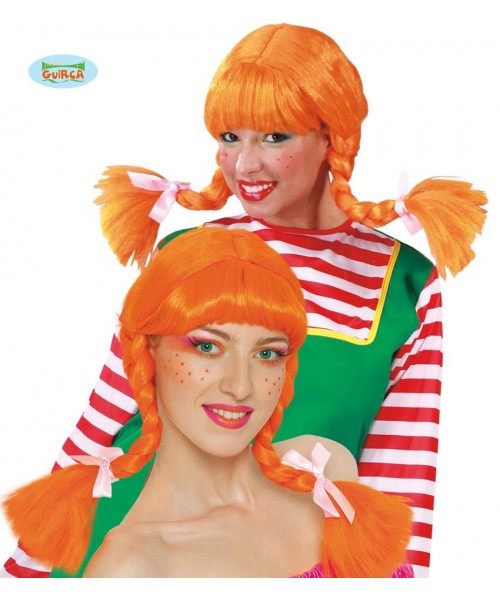 PARRUCCA PIPI CALZELUNGHE ARANCIO CON TRECCE 2