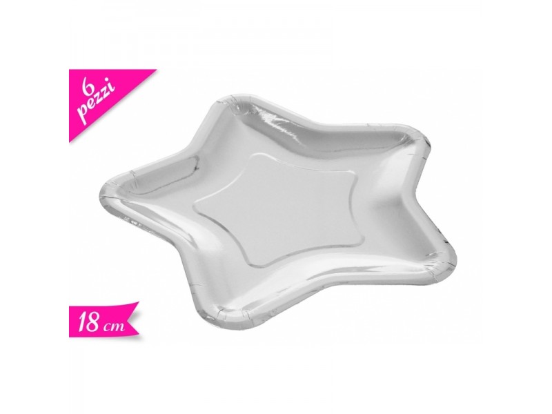 PIATTO STELLA CARTA 6PZ 18CM ARGENTO