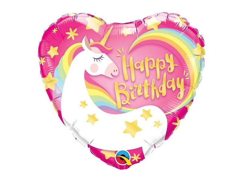 PALLONE MYLAR 18" BDAY MAGICAL UNICORN CM. 45