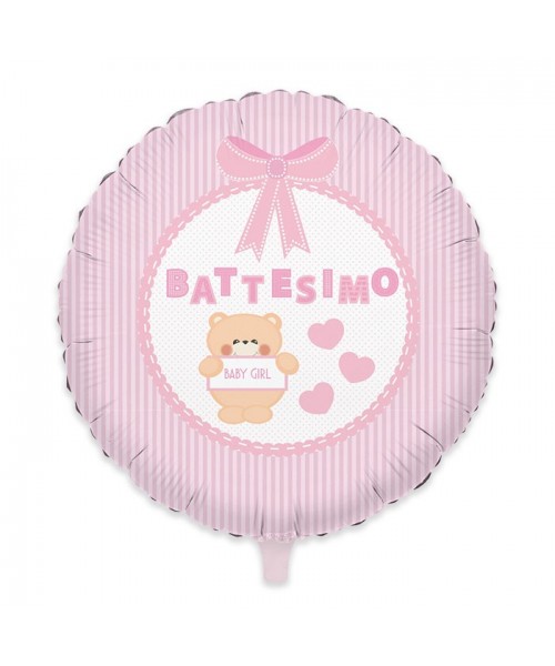 PALL.MYLAR 18" 45CM BATTESIMO TEDDY ROSA