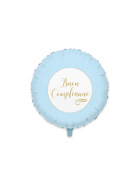 PALLONE MYLAR CM. 45 "BUON COMPLEANNO" CELESTE CHIC