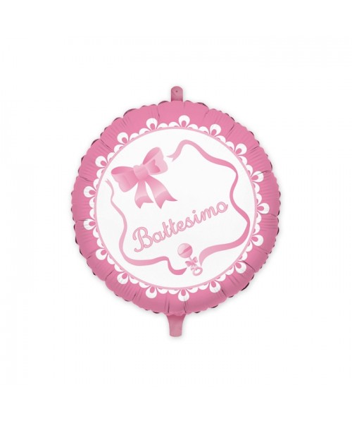 "Pall. Mylar Tondo cm.45 Il Mio Battesimo Rosa