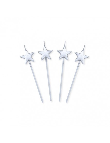 4 CANDELINE PICK STELLE ARGENTO METAL CM.13